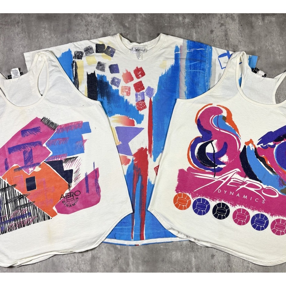 Vintage Aero Dynamics Art T Shirt Bundle Men XL 90s Abstract Fractal White